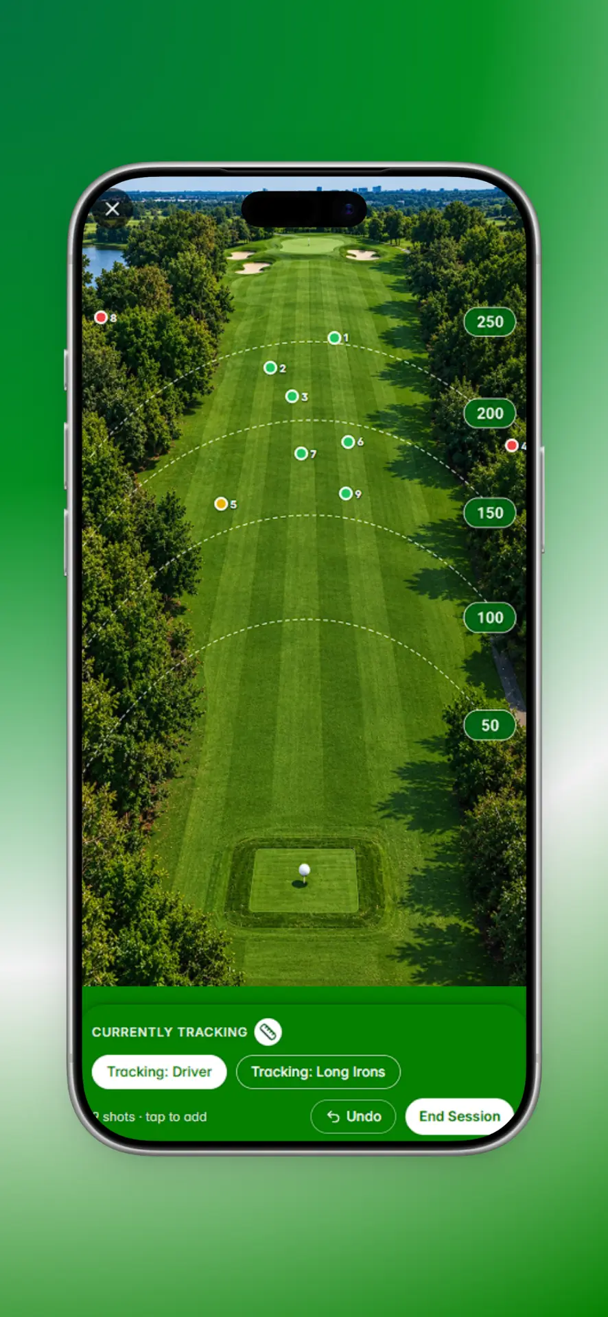 CaddieChat Golf range tracker screen